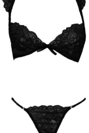 with Thong Women Sexy Bra Brief Underwear Bralette Set Lingerie Lace Sleepwear Daddy (Black, S)