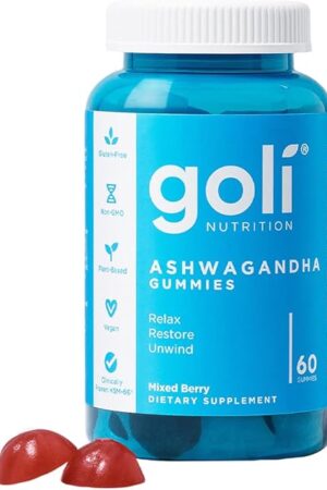 Goli Ashwagandha & Vitamin D Gummy - 60 Count - Mixed Berry, KSM-66, Vegan, Plant Based, Non-GMO, Gluten-Free & Gelatin Free Relax Restore Unwind, Pack of 1