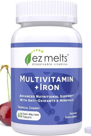 EZ Melts Dissolvable Multivitamin with Iron for Women and Men, Sugar-Free, 1-Month Supply
