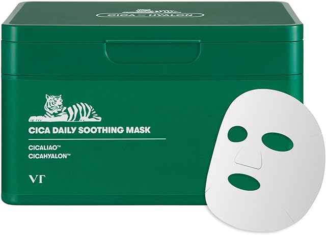 VT COSMETICS CICA Daily Soothing Mask 30 Sheets, Centella Asiatica & Hyaluronic Acid for Moisturizing & Hydrating, Instant Calm & Glow, Skin Softening Facial Mask, Korean Face Mask