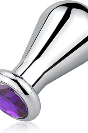 FST Big Anal Butt Plug,Bulb-Shaped Metal Anal Plug with Purple Gemstones, Anal Toys for Prostate Massage and Sphincter Stretching, Anal Sex Toys for Men Women Couples (M)