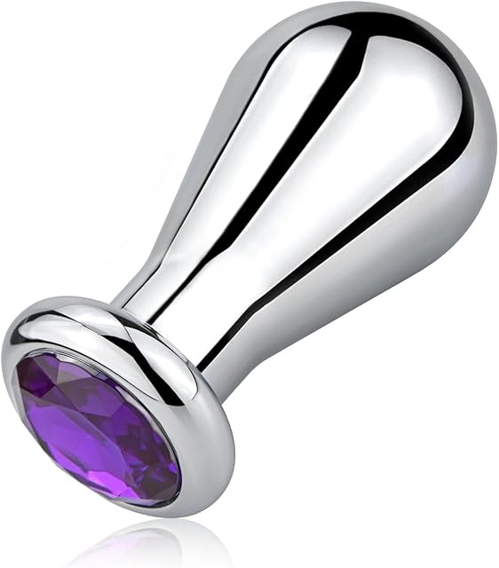 FST Big Anal Butt Plug,Bulb-Shaped Metal Anal Plug with Purple Gemstones, Anal Toys for Prostate Massage and Sphincter Stretching, Anal Sex Toys for Men Women Couples (M)