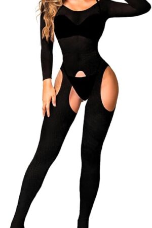 Fishnet Bodysuit For Women Fit 0-18, Sexy Long Sleeve Bodystocking, Plus Size Exotic Sheer Lingerie Glow Rave Outfit