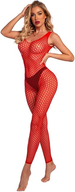 Women's Sexy Mesh BodyStocking Fishnet Lingerie Long Sleeve Bodysuits One Piece Jumpsuit Underwear Nightwear
