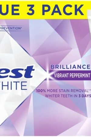 Crest 3D White Brilliance Vibrant Peppermint Teeth Whitening Toothpaste, 46 oz Pack of 3, Anticavity Fluoride Toothpaste, 100% More Surface Stain Removal, 24 Hour Active Stain Prevention
