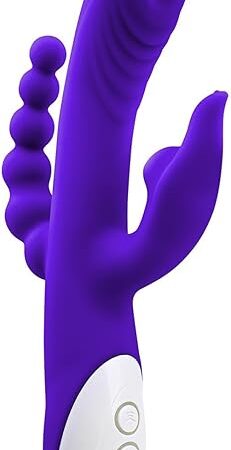 Evolved Love is Back- Lick Me Triple Stim Vibe - Rechargeable Silicone 8-Speed Licking & Vibration in Chunky Shaft with Textured Fin Vibrator - Purple