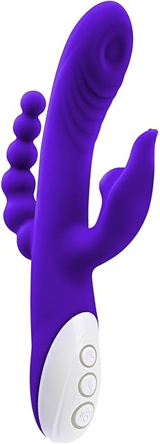 Evolved Love is Back- Lick Me Triple Stim Vibe - Rechargeable Silicone 8-Speed Licking & Vibration in Chunky Shaft with Textured Fin Vibrator - Purple