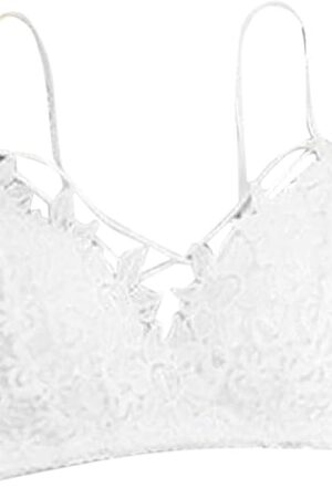 Wireless Bras for Women Floral Lace Cross Bandage Sexy V-Neck Push Up Bralette with Pad Comfy Breathable Daily Bras