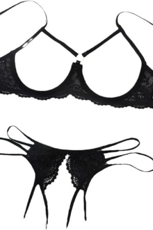 Women's Sexy Lingerie Set Sheer Mesh Lace Braless Teddy Exotic Boudoir Sleepwear with G-String Panty and Chiffon