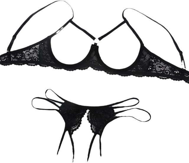 Women's Sexy Lingerie Set Sheer Mesh Lace Braless Teddy Exotic Boudoir Sleepwear with G-String Panty and Chiffon