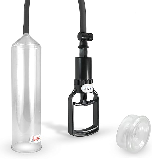 LeLuv Penis Pump Vacuum Pump | TGrip Handle Premium Smooth Silicone Hose with Clear 2.25 Inch x 9 Inch Cylinder Bundle with TPR Sleeve Seal