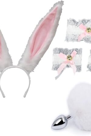 5Pcs Anal Plug Butt Plug Set Faux Fur Rabbit Bunny Tail Anales Plug Women's Bunny Costume Set for Women Man Beginners Adult Couples