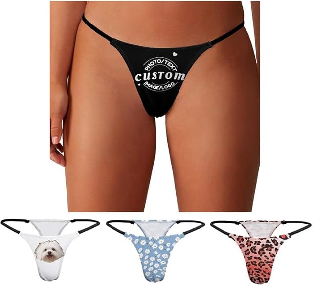 Custom Thong with Name/Face/Photo,Personalized Women Underwear Funny Panties Underwear Gifts for Wife/Girlfriend