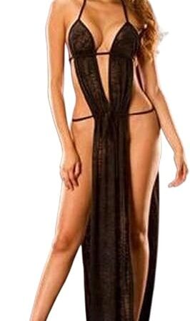 Women Sleepwear Black White See Through Sexy Lingerie Hot Erotic Bath Robe Dress Lace Babydoll Underwear Nightgowns