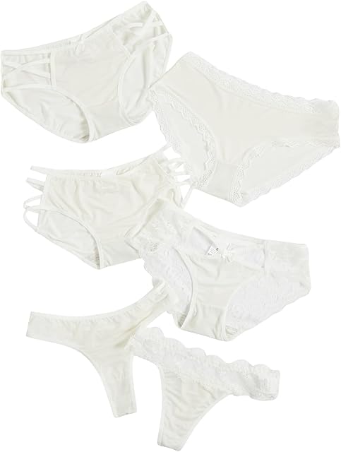 Women's 6 Packs Sexy Bikini Underwear Leopard Print Lingerie Contrast Lace Thong Panties