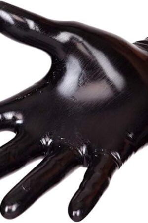 Chlorinated Latex Short Gloves (Wrist Length) Fetish - Black (Black, X-Large)