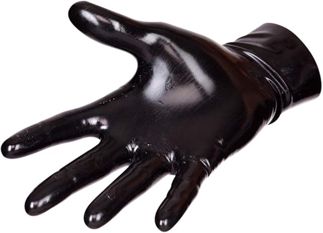Chlorinated Latex Short Gloves (Wrist Length) Fetish - Black (Black, X-Large)