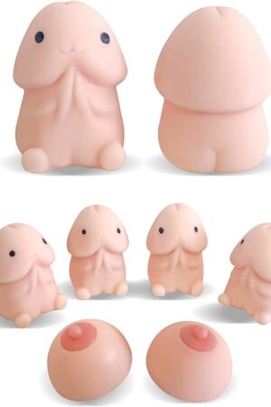 Funny Mini Penis Adult Sex Toys Realistic Dildo for Couples Sex Game Play Gag Gift Stress Relief Toy Package Include 1 Pair Nipple 4Pcs Penis, Small Bachelor Party Gifts Prank Toys Adopt-A-Pet