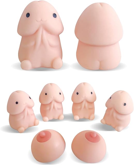 Funny Mini Penis Adult Sex Toys Realistic Dildo for Couples Sex Game Play Gag Gift Stress Relief Toy Package Include 1 Pair Nipple 4Pcs Penis, Small Bachelor Party Gifts Prank Toys Adopt-A-Pet
