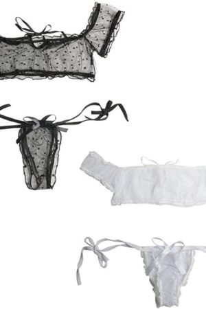 2Set Black And White Women Sexy Lingerie Babydoll Lace G-string Underwear