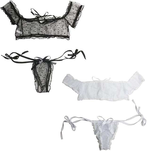2Set Black And White Women Sexy Lingerie Babydoll Lace G-string Underwear