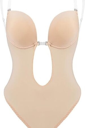 Backless Shapewear for Women Tummy Control Deep Plunge Corset Invisible Strap Bodysuit Mid Thigh Full Body Shaper