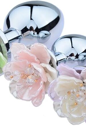 Adult Toys Accessories Metal Anal Plug Three Piece Set Flower Anal Plug Kit with Realistic Flower Buds