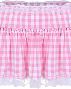Women Sexy Ruffle Lace Babydoll Lingerie Short Skirts Plaid Gingham Miniskirt for Cosplay Party Costume