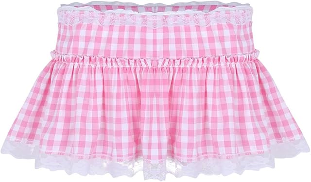 Women Sexy Ruffle Lace Babydoll Lingerie Short Skirts Plaid Gingham Miniskirt for Cosplay Party Costume