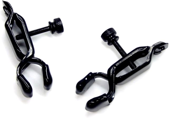Black Open Wide Nipple Clamps - Adjustable BDSM Clamps for Larger Nipples - Rubber Tipped for Gentle Play - Loop Hole for Bondage Accessories - Enhance Foreplay