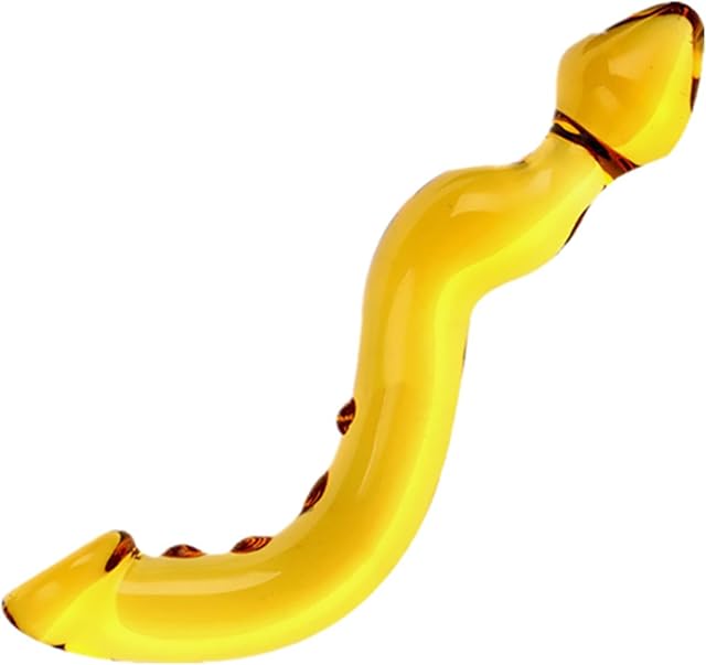 Glass Bent Pleasure Wand Double-Ended Butt Plug G-spot Stimulation Dildo,Double Ended Anal Beads Butt Plug Crystal Dildo Massager Anal Sex Toy Masturbation Penis Anal Plug for Men Women