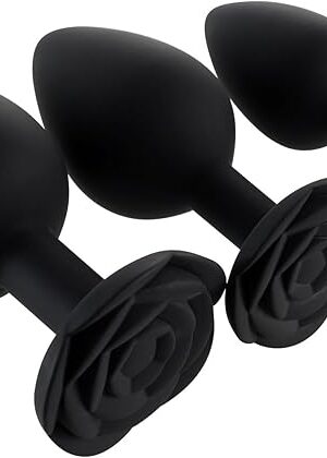 Anal Butt Plug Rose Sex Toy, 3Pcs Silicone Anal Plugs Training Set,Prostate Massage for Beginners,27"/321"/39"