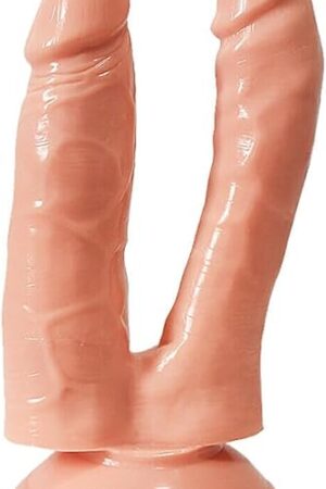 Honeypleasures 5.7 inch Double Penetration Dildo with Strong Suction Cup for G-Spot and Anal Stimulation & Hands-Free Play, Strap-On Harness Compatibale (Flesh)