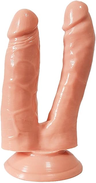 Honeypleasures 5.7 inch Double Penetration Dildo with Strong Suction Cup for G-Spot and Anal Stimulation & Hands-Free Play, Strap-On Harness Compatibale (Flesh)