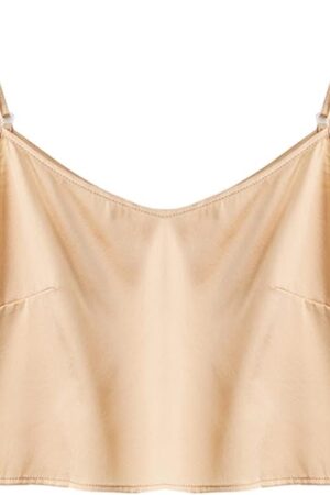 XMSM Mulberry Silk Crop Top Tanks for Women Sexy Camisole Tube Top Spaghetti Straps Sleepwear Lingerie Breathable (Color : Champagne, Size : M/Medium)