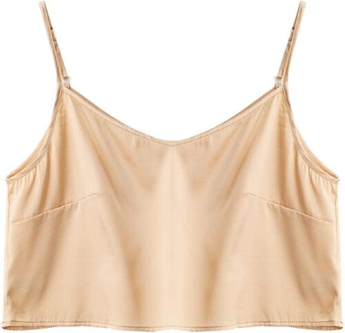 XMSM Mulberry Silk Crop Top Tanks for Women Sexy Camisole Tube Top Spaghetti Straps Sleepwear Lingerie Breathable (Color : Champagne, Size : M/Medium)