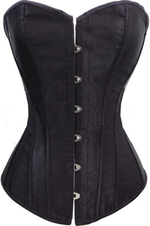 Black Satin Sexy Strong Boned Corset Lace Up Overbust Waist Cincher Bustier Bodyshaper Top - Also White & Red