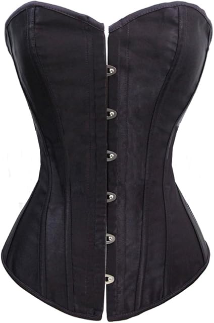 Black Satin Sexy Strong Boned Corset Lace Up Overbust Waist Cincher Bustier Bodyshaper Top - Also White & Red