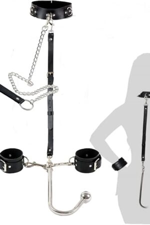 BDSM Set - Anal Hook Neck to Wrist Restraints and Towing Rope with Handcuffs Sex BDSM Kit Bondage Collar Sex Harness Bondage Gear & Accessories Bondage Toys for Couple Bondage Cuffs