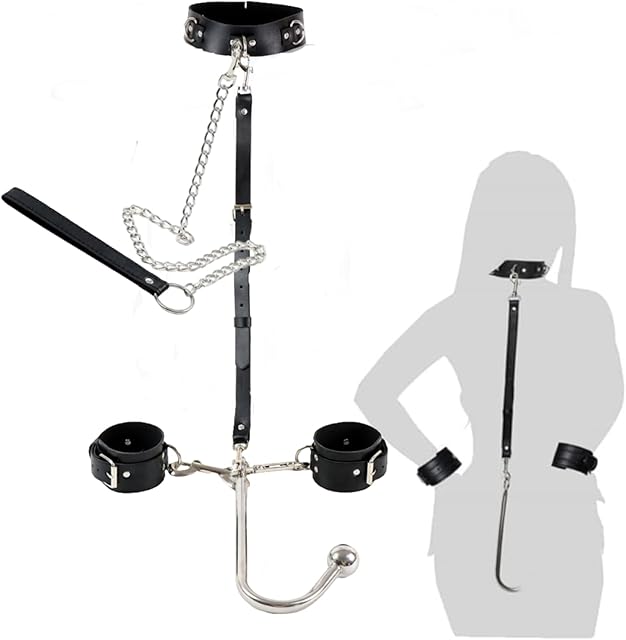 BDSM Set - Anal Hook Neck to Wrist Restraints and Towing Rope with Handcuffs Sex BDSM Kit Bondage Collar Sex Harness Bondage Gear & Accessories Bondage Toys for Couple Bondage Cuffs