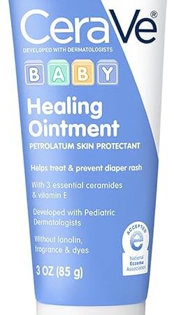 CeraVe Diaper Rash Cream, Baby Healing Ointment for Extra Dry, Cracked Skin, Diaper Cream with Ceramides & Vitamin E, Lanolin, Fragrance, Paraben, Dye, Phthalates & Sulfate Free, 3 Ounce