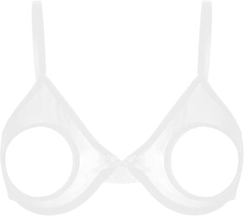 Womens Sexy Lingerie Sheer Mesh Hollow Out Balconette Open Nipples Wireless Unlined Bra Tops