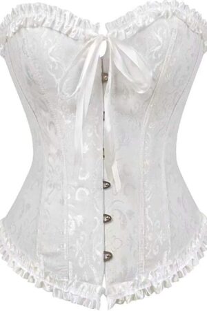 Women's Lacing Corset Top Satin Floral Boned Overbust Body Shaper Bustier Sexy Waist Push Up Shapewear Lingerie&