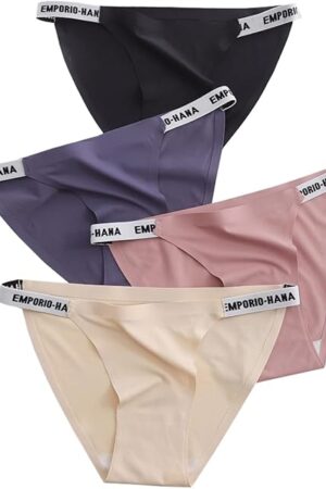 Women Underwear String Bikini Lace Panties Sexy Briefs Ice Silk Stretch Underwears Low Rise Bikini Pant 4 Pack