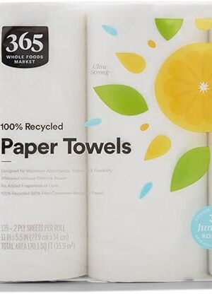 365 by Whole Foods Market, 100% Recycled Jumbo Paper Towels, Ultra-Strong, 135 Sheets per Roll, 3 Count
