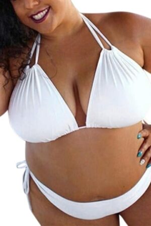 Women Plus Size Triangle Bikini Sets String Two Piece Bathing Suits Sexy Halter Swimsuits with Tie Side Bottom