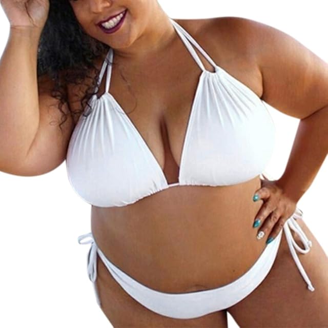 Women Plus Size Triangle Bikini Sets String Two Piece Bathing Suits Sexy Halter Swimsuits with Tie Side Bottom