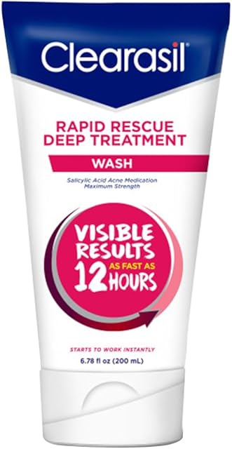 Clearasil Rapid Rescue Deep Treatment Acne Face Wash, Maximum Strenght with 2% Salicylic Acid Acne Medication, Acne Facial Cleanser, 678 fl oz