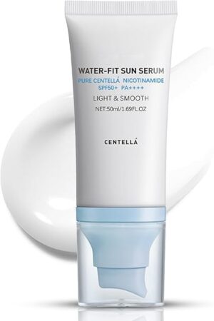 Centella Sunscreen SPF 50, Airy-Light Hyalu Cica Water-Fit Sun Serum, Face Sun Screen Long-Lasting Protection, Centella Madagascar Sunscreen, NO White Cast - Dry Oily Skincare