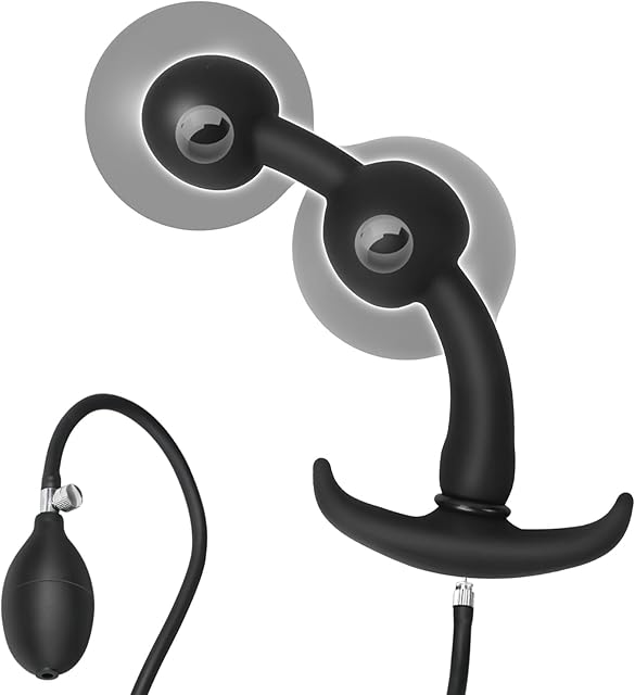 FST Inflatable Butt Plug with 2 Weighted Beads Liquid Silicone Anal Dilator for Prostate Massage Adult Sex Toys for Men Women Beginners Advanced Users
